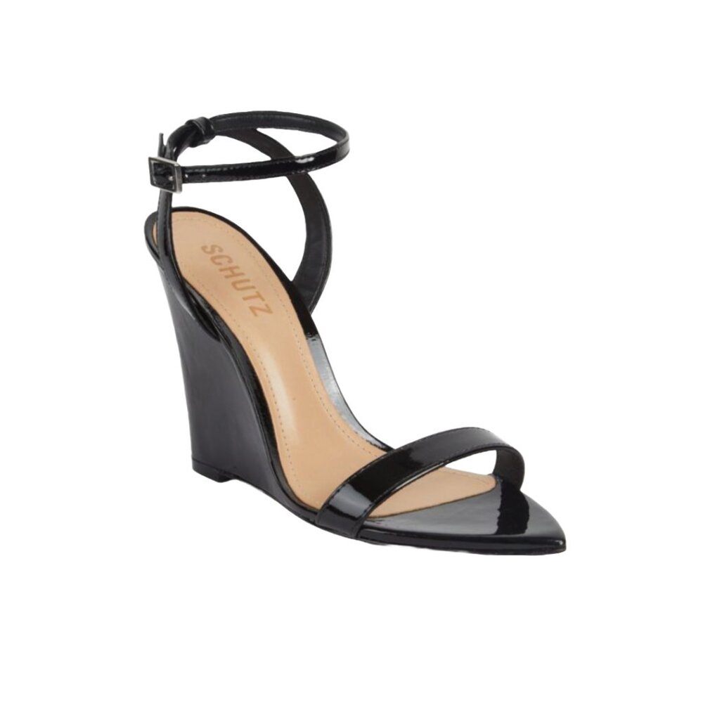 Schutz Ankle-Strap Patent Leather Wedge Sandals (WORN ONCE, LIKE NEW)